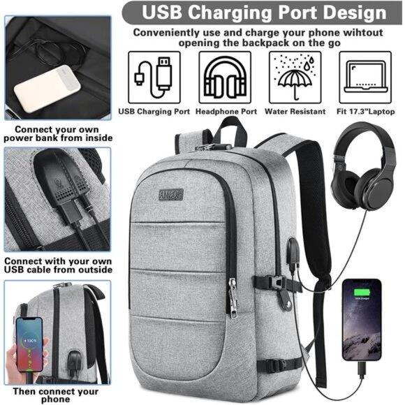 Travel Laptop Backpack,17.3 inch Anti Theft Business Laptop Backpack with USB - Picture 2 of 6